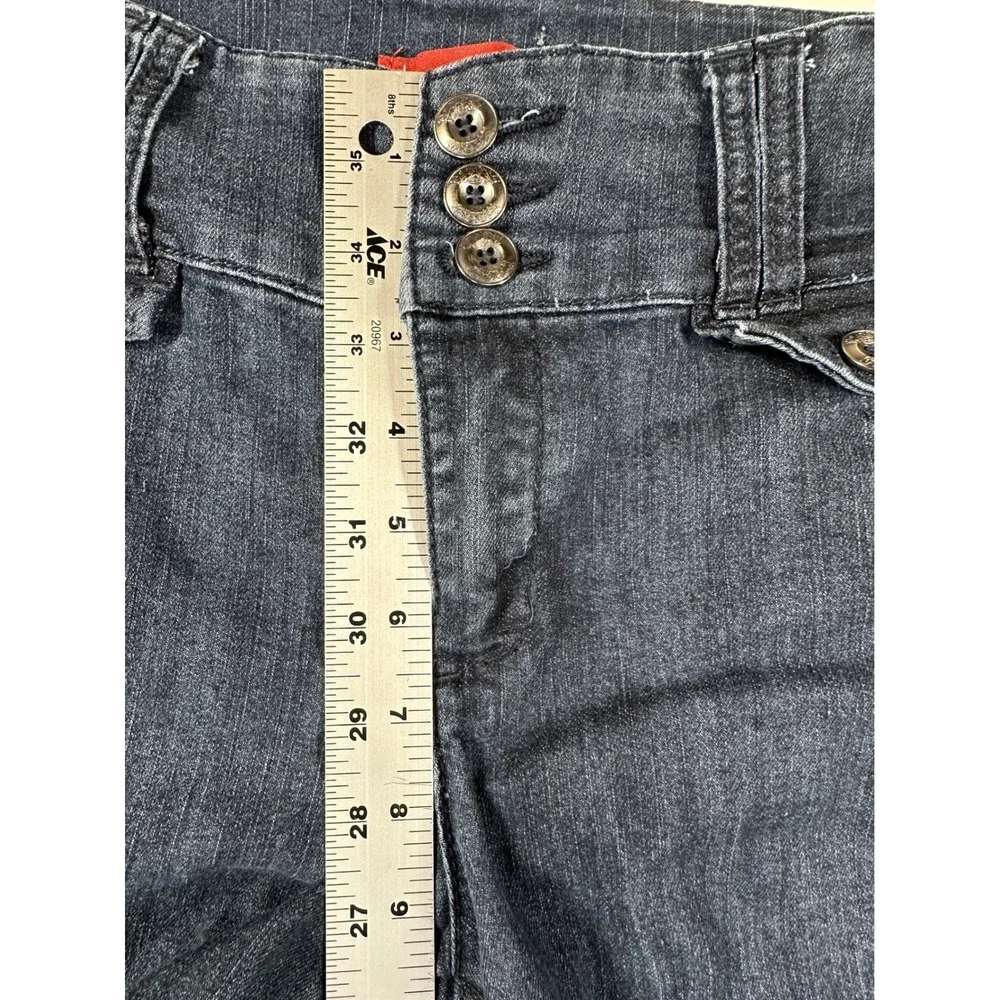 Denim Trouser Jeans Sz 12 Blue‎ Dark Wash Wide Leg High Rise Stretch Retro Flare